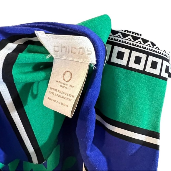 Chicos Long Maxi Stretch Jersey Dress Size 0 Knotted V Neck Colorblock Geometric - Picture 8 of 8